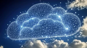 futuristic cloud network illustration in the sky