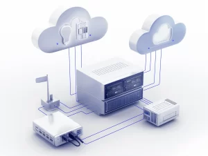isometric cloud connected data center illustration